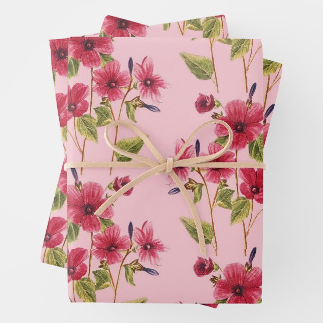 ELEGANT PINK FLORAL WRAPPING PAPER SHEETS (In situ)