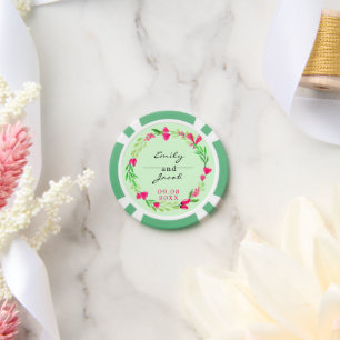 Elegant Pink Floral Wreath Pale Green Wedding  Poker Chips