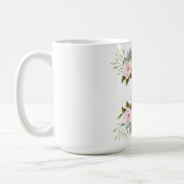 Elegant Pink Floral Wreath Wedding Monogram 25th Coffee Mug (Left)