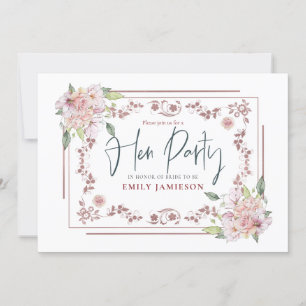 Elegant Pink Florals Frame Glam Hen Party Invitation