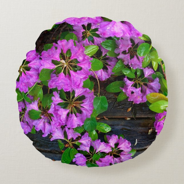 Elegant pink florals pink azaleas pink flowers round cushion (Front)