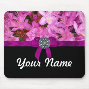 Elegant pink flower & bow mouse pad