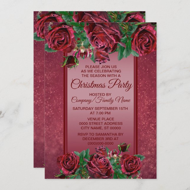 Elegant Pink Flower Christmas Party Holidays Invitation (Front/Back)
