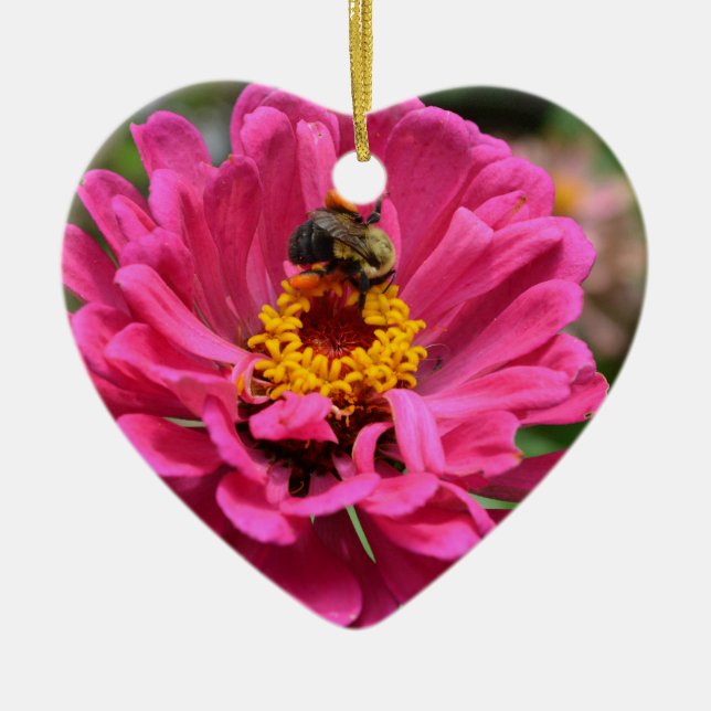 Elegant pink flower cute bee ceramic ornament (Front)