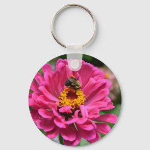 Elegant pink flower cute bee key ring