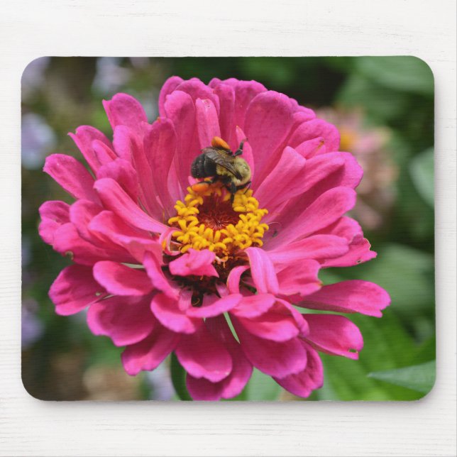 Elegant pink flower cute bee mouse pad (Front)