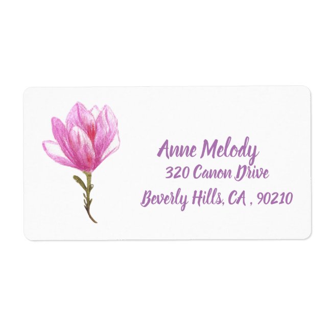 Elegant Pink Flower Drawing Return Address Label (Front)