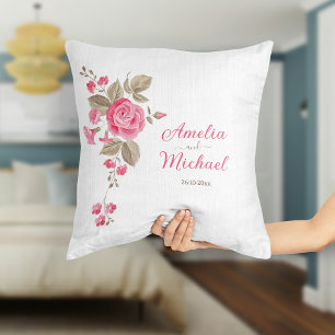 Elegant Pink Flower Names Throw Pillow