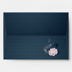 elegant pink flower navy blue wedding envelope