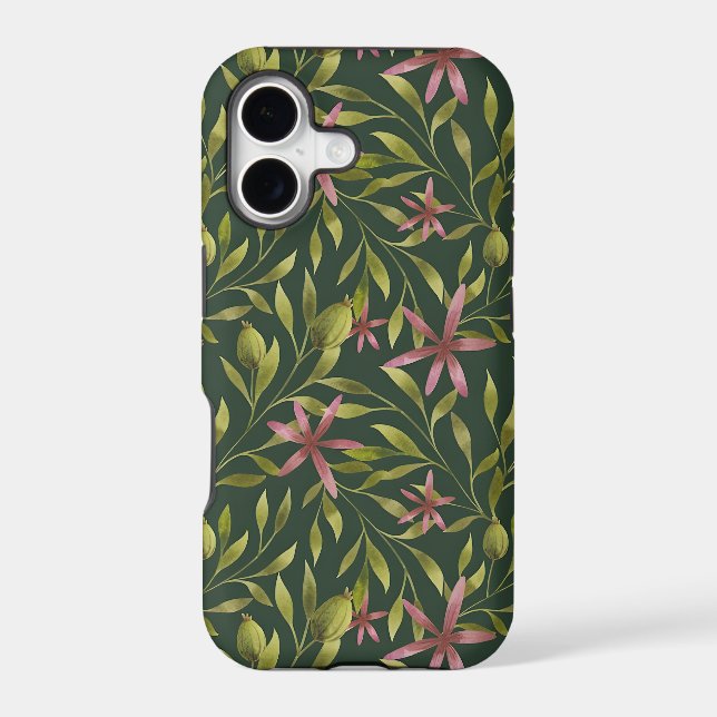 Elegant Pink Flower Pattern on Dark Background (Back)