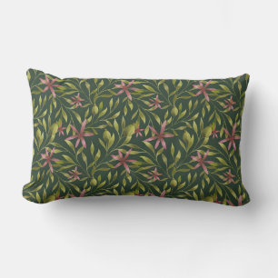 Elegant Pink Flower Pattern on Dark Background Lumbar Cushion