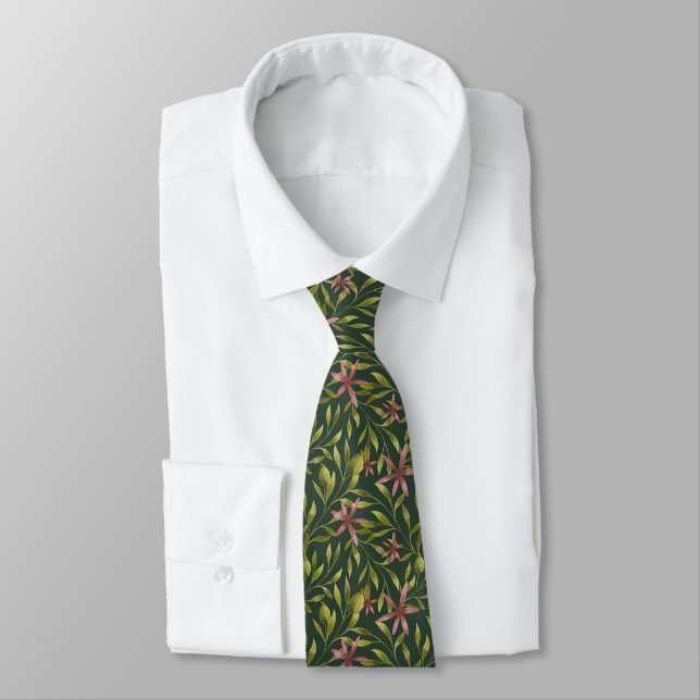 Elegant Pink Flower Pattern on Dark Background Tie (Tied)