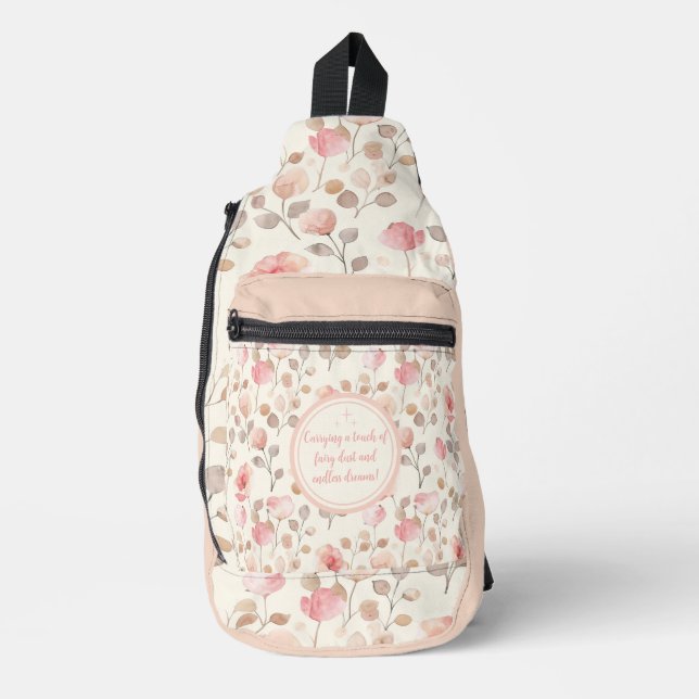 Elegant Pink Flower Pattern Sling Bag (Front)