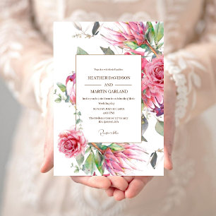 Elegant Pink Flower Roses Premium Floral Wedding Invitation