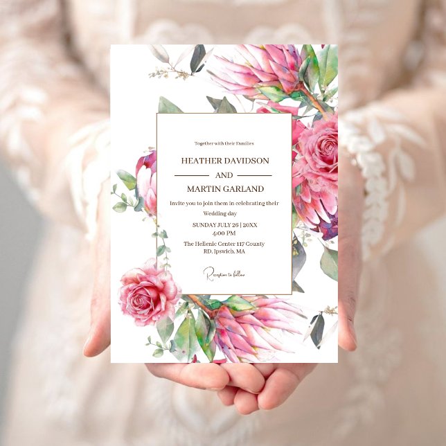 Elegant Pink Flower Roses Premium Floral Wedding Invitation (Creator Uploaded)