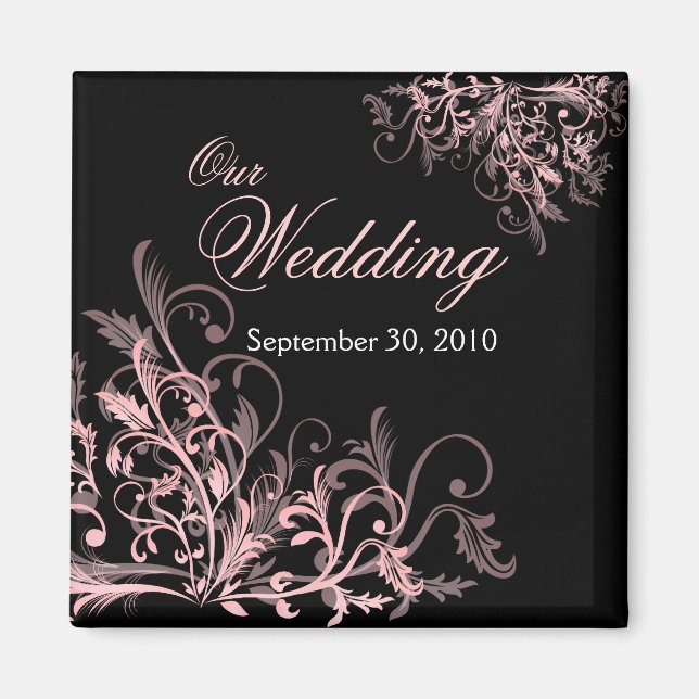 Elegant Pink Flower Swirls Save The Date Wedding Magnet (Front)