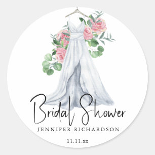 Elegant pink flowers and greenery - bridal shower  classic round sticker