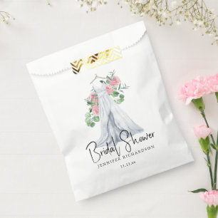 Elegant pink flowers and greenery - bridal shower favour bag