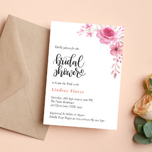 Elegant Pink Flowers and Greenery Bridal Shower Invitation