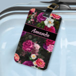 Elegant pink flowers and roses black floral luggage tag<br><div class="desc">Elegant pink flowers and roses black floral monogrammed Luggage Tag. Modern, beautiful and trendy fun floral seamless design. To make it extra special, it is also monogrammed and personalised with name or initials or any text you like, click the "customise further" link and use the design tool to modify the...</div>