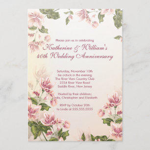 Elegant Pink Flowers Floral Wedding Anniversary Invitation