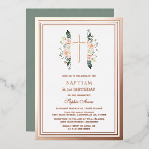 Elegant Pink Flowers Girl 1st Birthday Baptism