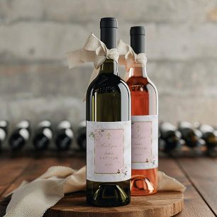 Elegant Pink Flowers Gold Baptism Wine Label