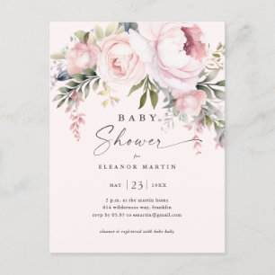 Elegant Pink Flowers Greenery Garden Baby Shower Postcard