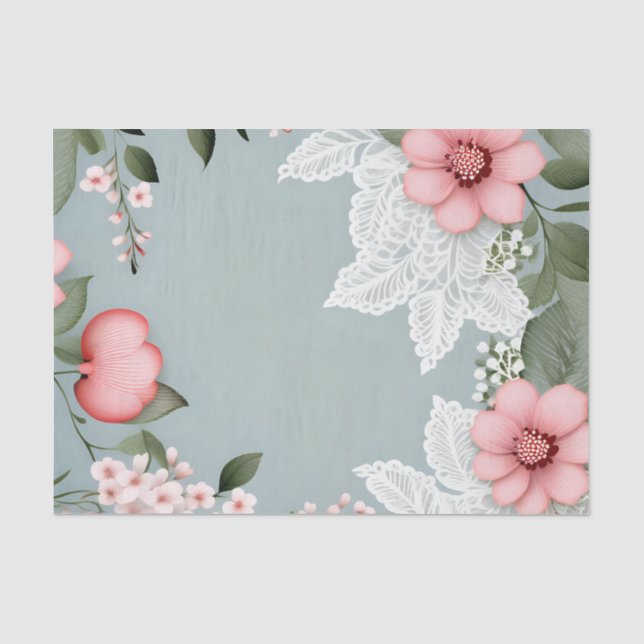 Elegant Pink Flowers Lace Tissue Paper (Front)