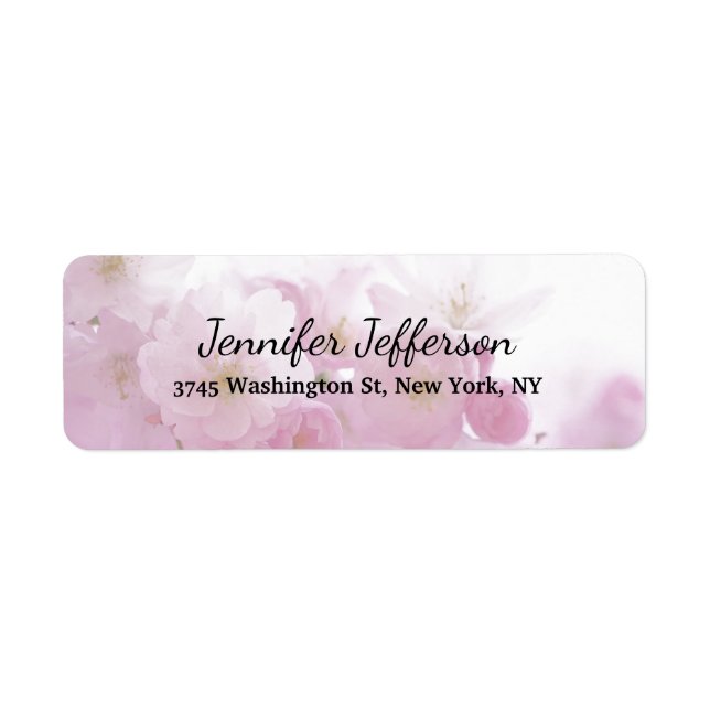 Elegant Pink Flowers Modern Handwriting Plain Return Address Label (Front)