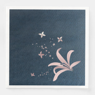 Elegant  pink flowers navy napkin