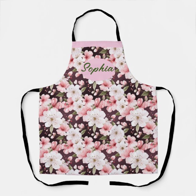 Elegant Pink Flowers Pattern - Perfect for Any Occ Apron (Front)