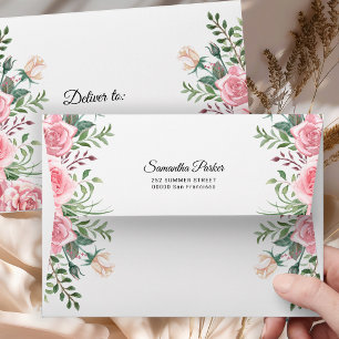 Elegant pink flowers personalised floral  envelope