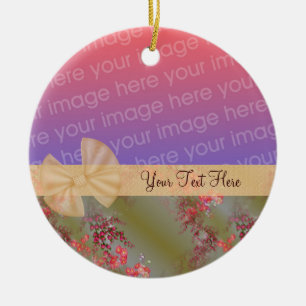 Elegant Pink Flowers Ribbon Photo Ornament