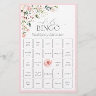 Elegant Pink Flowers Spring Baby Shower Bingo Game