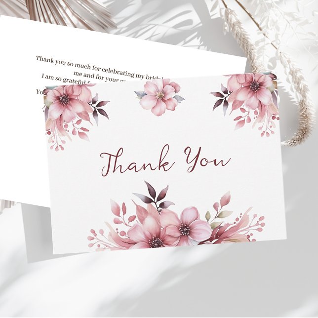 Elegant Pink Flowers Thank You Bridal Shower Card (Creator Uploaded)