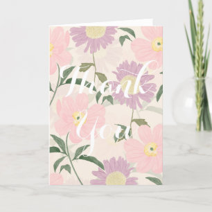 Elegant Pink Flowers Watercolor Boho Floral Thank You Card