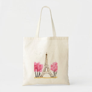 Elegant pink flowers watercolor Eiffel tower Paris Tote Bag