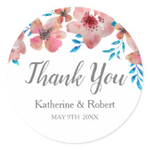 Elegant Pink Flowers Watercolor Thank You