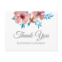 Elegant Pink Flowers Watercolor Thank You