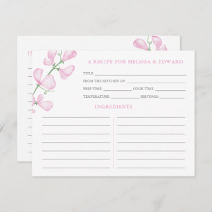 Elegant Pink Flowers Wedding Shower Recipe Card