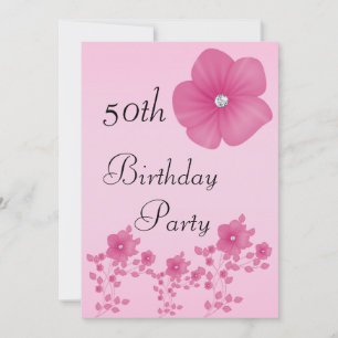 Elegant Pink Flowers With Diamonds Invitation