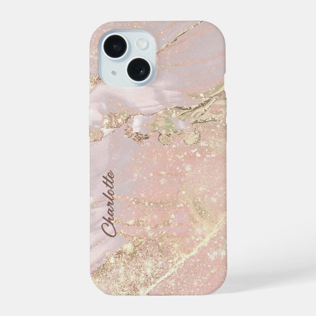elegant pink fluid marble iPhone 15 case (Back)