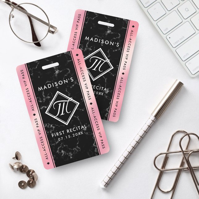 Elegant Pink Foil Black Marble VIP Event ID Badge (Creator Uploaded)