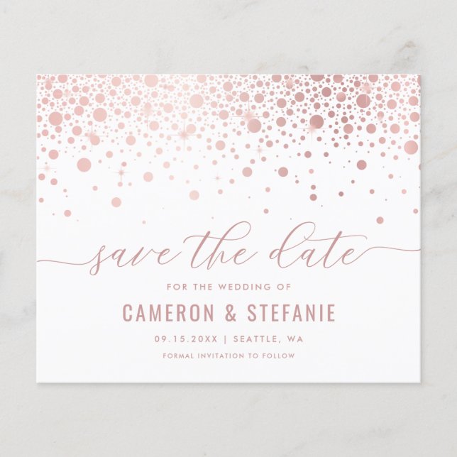 Elegant Pink Foil Confetti White Save the Date (Front)