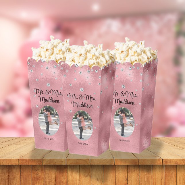 Elegant Pink Foil & Diamond Wedding Popcorn Favour Box (Creator Uploaded)