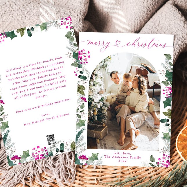 Elegant Pink Foliage Photo Merry Christmas Card (Creator Uploaded)