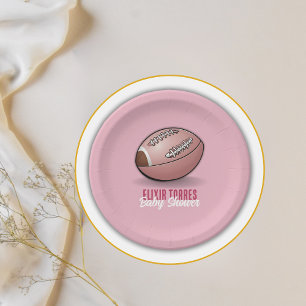 Elegant Pink Football Baby Shower Paper Plate