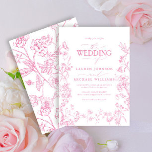 Elegant Pink French Chinoiserie Floral Wedding Invitation