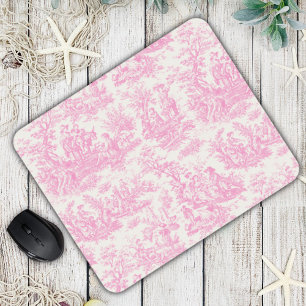 Elegant Pink French Toile de Jouy Pattern Mouse Pad